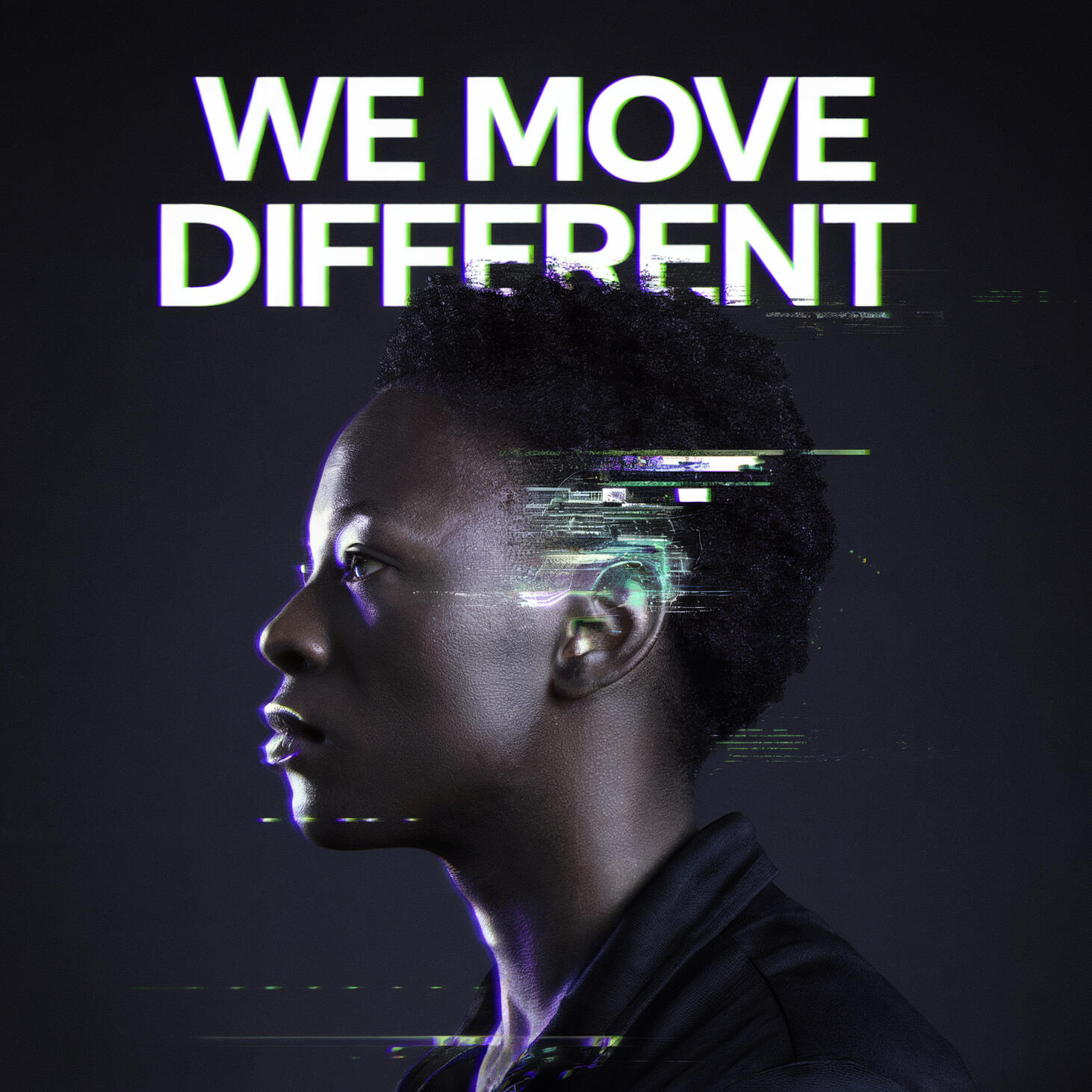 ABiAn™ Sistar determined portrait image with the word "Encoded" centered and screened over the glitched imaged.